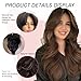 Jolelyne Highlight Ombre Brown Layered Wavy Wig With Curtain Bangs for Women Synthetic Dark Brown Highlight Wig Long Curly Natural Body Wave for Daily Party Use 24inch