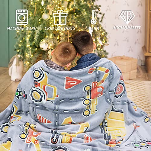 Image of Glow in The Dark Blanket Boys Gifts for Kids Fuzzy Cozy Warm Soft Fleece Glowing Tractor Blankets for Bed Sofa Couch Unique Gifts Construction Truck Throw Blanket for Boys Teens 50 inchx60 inch