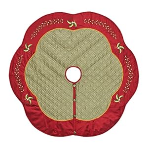 X.Sem Quilted Faux Silk Christmas Tree Skirt, Holly Leaves Embroidery Border - 50-Inch XSem Quilted Faux Silk Christmas Tree Skirt Holly Leaves Embroidery Border 50 Inch