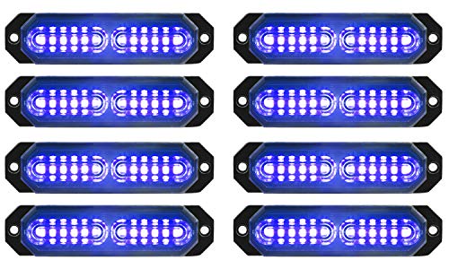 ASPL 8pcs Sync Feature Ultra Slim 12-LED Surface Mount Flashing Strobe Lights for Truck Car Vehicle LED Mini Grille Light Head Emergency Beacon Hazard Warning lights (Blue)
