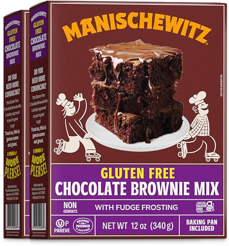 Manischewitz Gluten Free Chocolate Brownie Mix With Fudge Frosting 12oz (2 Pack) | Grain Free, Kosher for Passover, Baking Pan Included!
