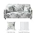 HOTNIU Stretch Sofa Cover Printed Couch Covers Loveseat Slipcovers for 2 Cushion Couches Sofas Elastic Universal Furniture Protector with 1 Pillowcase (Medium, Cyan Grey Leaves)