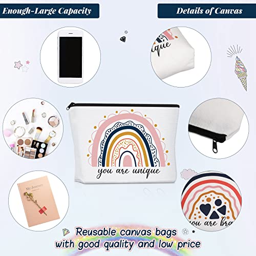 Saintrygo Rainbow Cosmetic Bag 4 Pieces Inspirational Quotes Canvas Cosmetic Bags Bulk You Are Loved Beautiful Kind Makeup Bag Personalized Purse Pouch For Adults Women Teacher Gift (Leaves) #TOP2