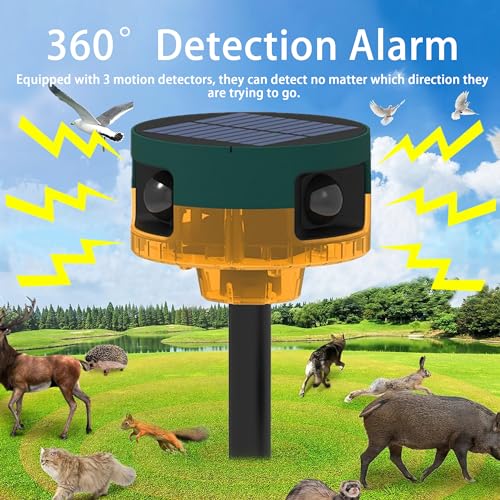 QXMH Solar-Außenbewegungssensor-Alarm: Hundegebell und Schussgeräusch, 129db Laute Sirene, Unterstützung der Aufnahme, 13 Arten von Sound-Stroboskoplicht mit Fernbedienung und USB (1 Packung)