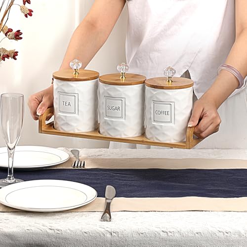 JUXYES Ceramic Canisters Set with Handle Tray