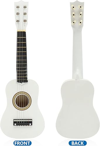 Miniatura 5 de Guitarra acústica pequeña de 21 pulgadas para principiantes, guitarra de madera de 6 cuerdas, color blanco