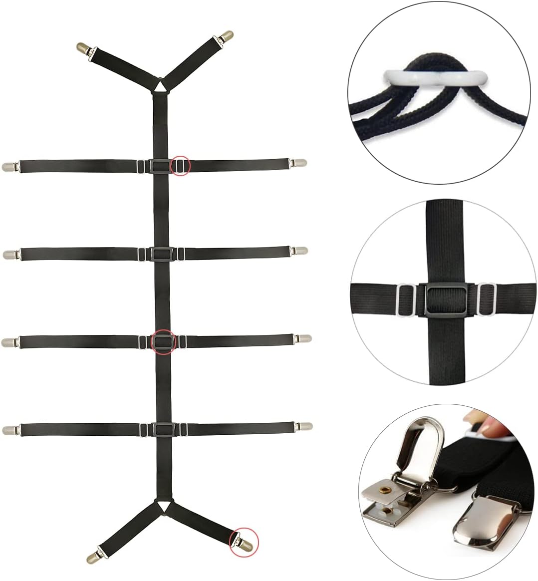 Bed Sheet Straps Adjustable Crisscross Sheet Clips Suspenders to Keep Your Bed Tidy (Black)