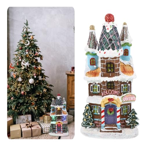 Maison lumineuse Noël en résine miniature sans pile pour déco table - 6
