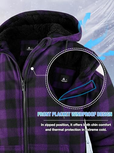 ZITY Hoodies for Men Flannel Fleece Sweatshirt Plaid Full Zip Up Jacket Sherpa Lined Winter Warm Coat3