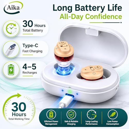 Image of Aika Rechargeable Invisible Hearing Aids for Seniors & Adults | Noise Reduction Sound Amplifier with Type-C Charging Case | One-Touch Volume Control | 1 Year Warranty