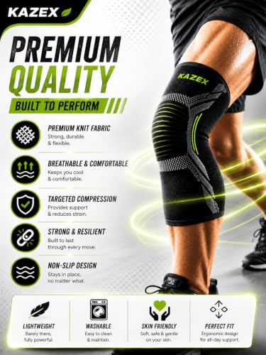 Image of Knee Support Brace for Men & Women | Compression Knee Sleeve for Arthritis Pain Relief, Joint Protection & Recovery | Stretchable Anti-Slip Support for Running, Gym, Sports, Workout & Daily Wear | Black-Green