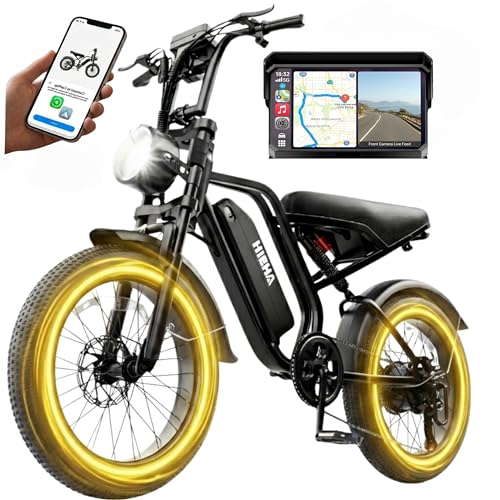 Hieha KICK Electric Bike for Adults with Carplay & Android Auto 1500W Peak Motor 60/100 Miles Fat Tire Ebike with 7-Speed 48V 15Ah Removable Battery Dual Suspension & Brake UL2849 Certified