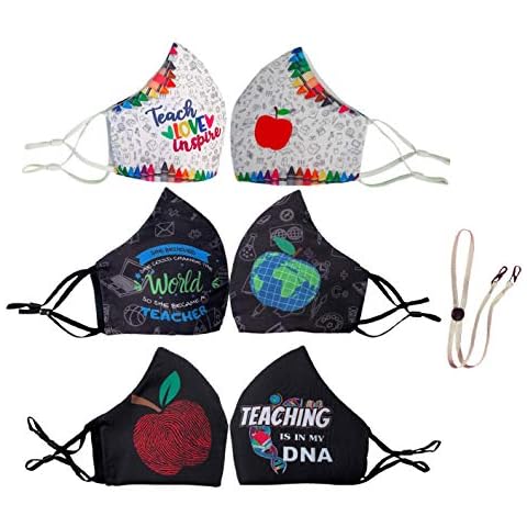MUST NY 3PC - Pack of 3 Teachers Face Mask and Lanyard Reusable Cover | Breathable Bandanna with Filter Slot | Inside Layer Cotton 100% | Men Women | Back to School Cover