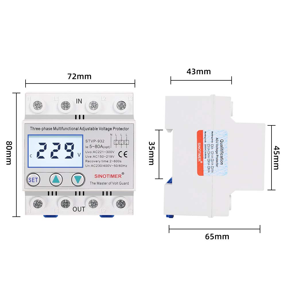 Interruttore Magnetotermico Differenziale Trefase Industriale AC 380V 80A. Recupero Automatico Della Protezione Tensione Di Sovratensione Regolabile Sopra Il Dispositivo Potente(50A)