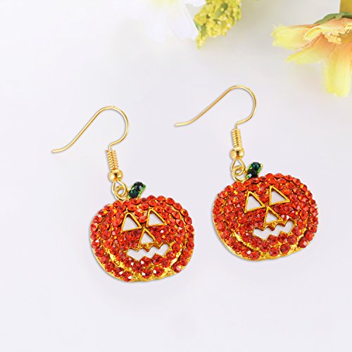 iWenSheng Halloween Pumpkin Earrings Red - Hypoallergenic Crystal Dangle Earring for Women Holiday Night Costume Jewelry Smiling Face Pumpkin Drop Earrings, Fun and Festive4