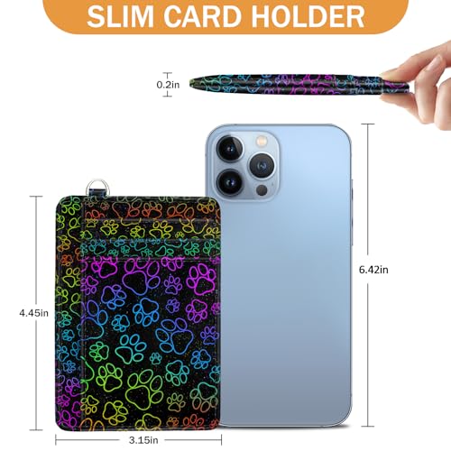 Image of Yonlevres Dog Paw Credit Card Holder Slim RFID Wallet Women Small Travel | Front Pocket, Handy, RFID Blocking, Woman Girls Ladies Gifts, D-ring for Keychain,Thin Mini Card Case, ID Window, PU Leather