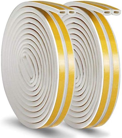Vaxuia Rubber Seal Weather Strip Foam Tape Door Window Anti-Collision Self-Adhesive Rubber Water-Proofing Muffle the Noise Draught Excluder Door Insulation Strip Durable 12Meters（D Type, White）