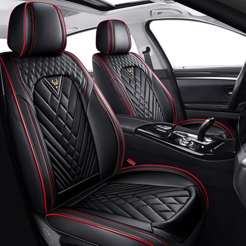 Image of Car Seat Covers for Chevrolet Equinox 2005-2026, Premium Nappa Leather Waterproof & Anti-Slip, Full Coverage Customized fit Chevrolet Equinox Seat Covers Front Set (2 Seats Standard,Black-Red)