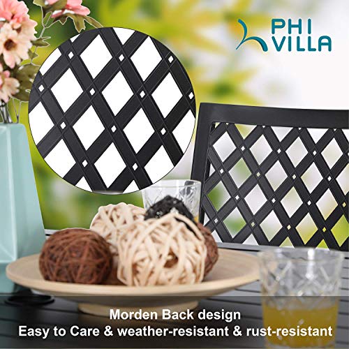 Phi Villa 4 Pieces Black Metal Patio Dining Chairs, Outdoor Stackable Dining Set Wrought Iron Chair With Arm #TOP2