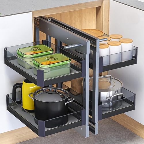OUFUAMY Armoire d'angle avec rangement de placard coulissant, rangement de placard extensible avec tiroir de rangement coulissant pour la maison, la cuisine, la salle de bain, cadre 700/800/900, noir