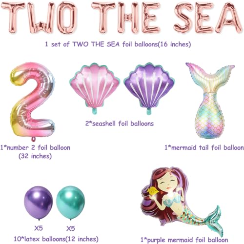 Image of Two the Sea 2nd Birthday Party Balloon Banner for Under the Sea 2nd Birthday Party Girls' Mermaid Second Birthday Party Decorations