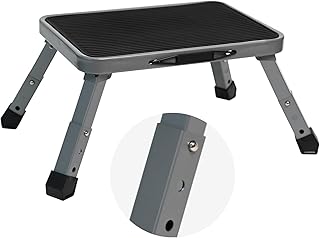 Ollieroo Height-Adjustable Folding Step Stool, Metal One Step Stool with Non-Slip Platform, 3 Levels RV Step Ladder for Kids and Adults, Portable Foot Stool Max Load 330 lbs(Grey)