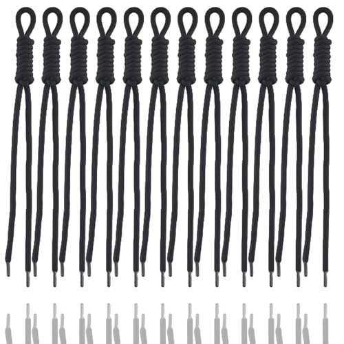 KJML DIY Paracord Keychain 12pcs Black Paracord Rope Keychain Bag Charm Braided Cord Rope Bag Charm for Purse Handmade Key Chain Backpack Handbag Decoration