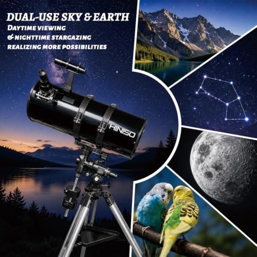 Image of HINISO 203EQ Telescope | 203mm Aperture | 800mm Focal Length | 32x-246x Magnification | EQ4 Equatorial Mount | P.L. Series Eyepiece | Bluetooth Remote & Tripod