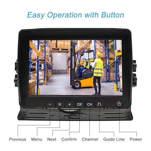 Image of Magnetic Forklift Wireless Backup Cameras with 7 inch Screen Monitor Stable Digital Signal Back Up Camera Wireless with Rear View Camera and Battery Solar Charging