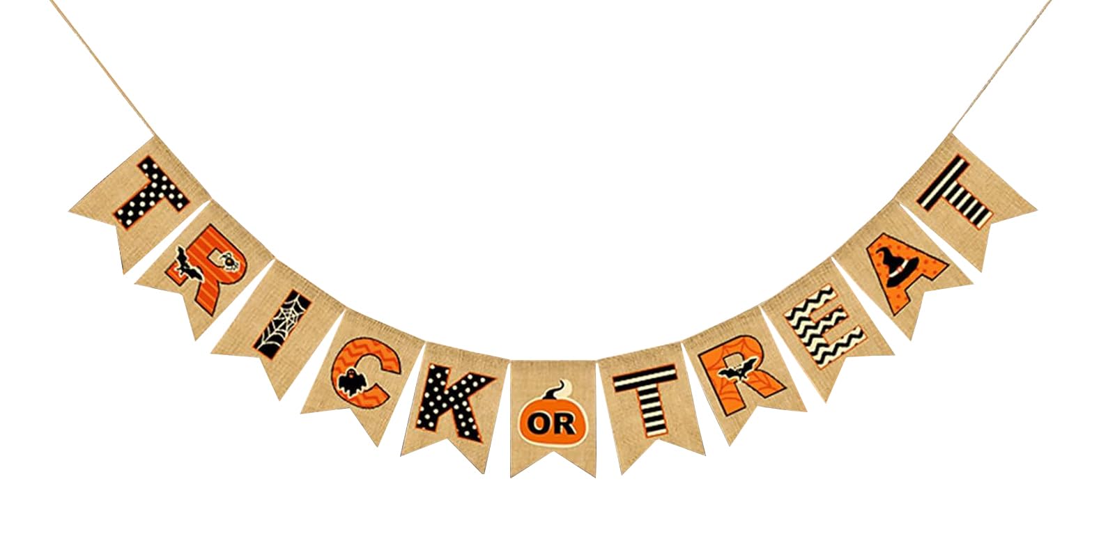 Trick or Treat Banner Halloween Garland for Fireplace Wall Porch Party Decor Rustic Burlap Bunting Banner Halloween Decorations Indoor