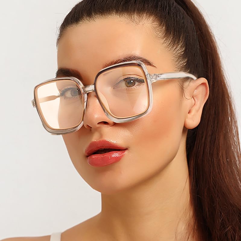Gradient Jelly Colour Large Frame Square Sunglasses UV Protection Sunglasses，Transparent Light Tea3