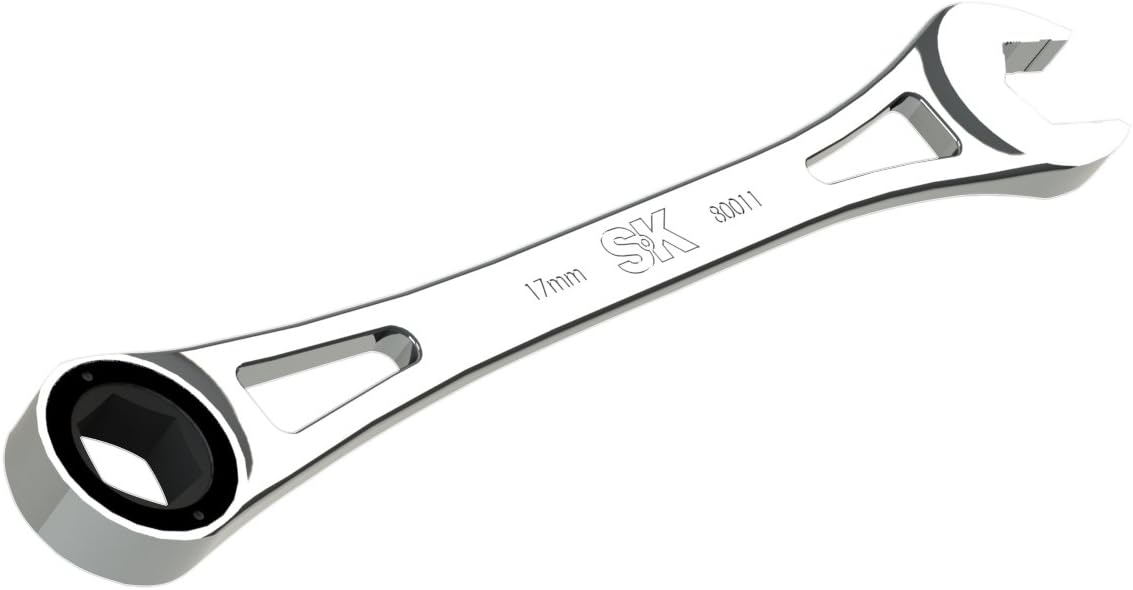 SK Hand Tool 80011 18 mm 6 Point X-Frame Metric Combination Ratcheting Wrench, Chrome, 1.7° Arc Swing, 216 Positions, Made in America
