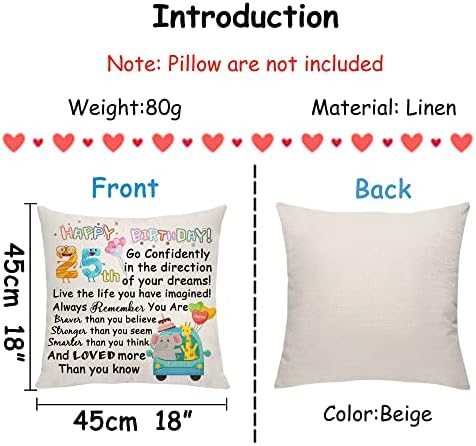 Gxnoas 10th 13rd 16th 18th 20th 21st 30th Happy Birthday Lovely Reminder Pillow Cover Hug Cushion Cover Pillowcases Sofa Throw Pillow Cover Pillow Protectors for Women Men Inspirational Gift (25th)
