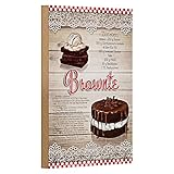 Plaque décorative vintage en bois pour la cuisine | Recette et illustration de brownie | Idéal pour les amateurs de pâtisserie | 12 cm x 18 cm