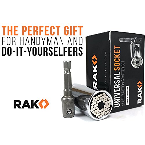 RAK Universal Socket Grip (7-19mm) Multi-Function Ratchet Wrench Power Drill Adapter 2Pc Set - Best Unique Tool Gift for Men, DIY Handyman, Father/Dad, Husband, Boyfriend, Him, Women