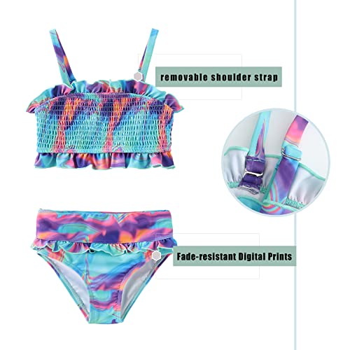 Image of Girls Bikini Swimsuits Two Piece Bathing Suit for Kids Girls Hawaiian Smocked Swimwear 3-16 Years