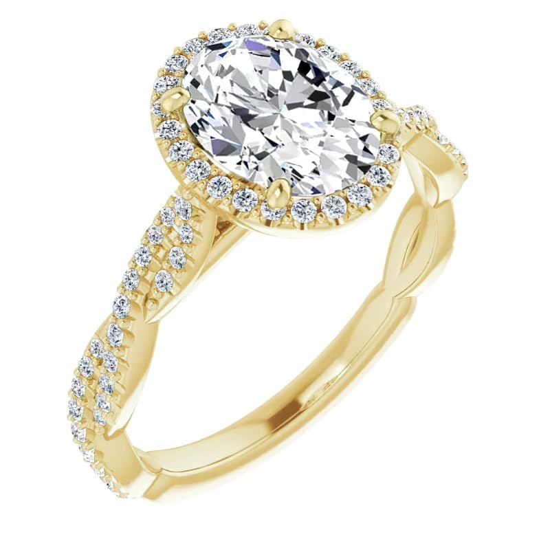 1-7 CT Custom Moissanite Engagement Ring – Multiple Shapes & Sizes | Twisted Band with Hidden Halo | Lab Diamond Alternative in Halo Setting with Sparkling Pave Band – Moissanite in 925 Steling silve &10k/14k/18k White, Yellow & Rose Gold – Ideal for Weddings & Proposals2