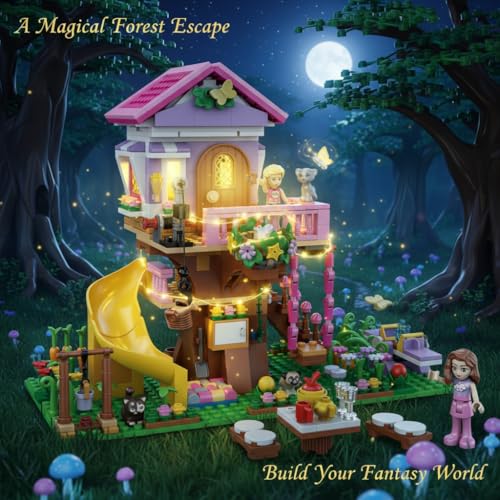 Image of SKY LINE OCEAN Enchanted Forest Villa Building Blocks Set (685+ PCS) | LED Lights | Dreamy Tree House & Princess Castle Model with Slide | Creative STEM Toy for Kids | 5 Year Structural Warranty