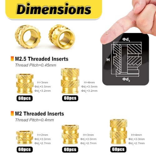 Image of KADRICK 300PCS M2 M2.5 Heat Set Inserts Kit,M2*3 /4 /5mm*3mm M2.5*3 /4mm*3.5mm