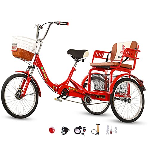Triciclo, Triciclo for Adultos con Ruedas de 20 Pulgadas, Cuadro Plegable, Asientos Traseros cómodos, Cadena Doble for Dos niños - Patinete 3 Canasta Grande