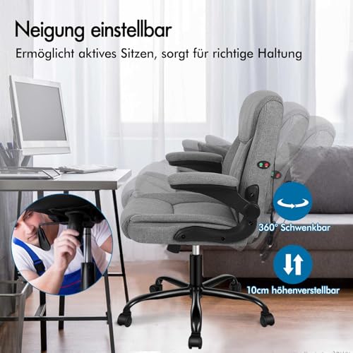 ALFORDSON Ergonomischer Bürostuhl Chefsessel Massage, höhenverstellbarer Schreibtischstuhl Armlehnen, Computerstuhl Wippfunktion 90°-135°, Drehstuhl mit Rollen,Besprechungsstuhl Stoff Schwarz