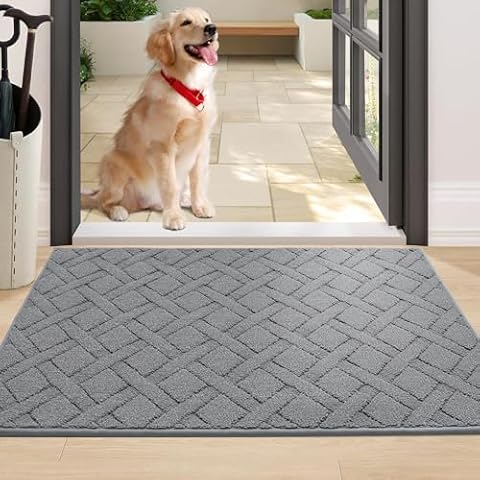 COSY HOMEER Dog Door Mat for Muddy Paws, Absorbs Moisture and Dirt, Mud Mat for Dogs,Non-Slip Washable Mat,Polypropylene Entry Indoor Door Mat for Inside Floor(32x48 Inches, Grey) Cover