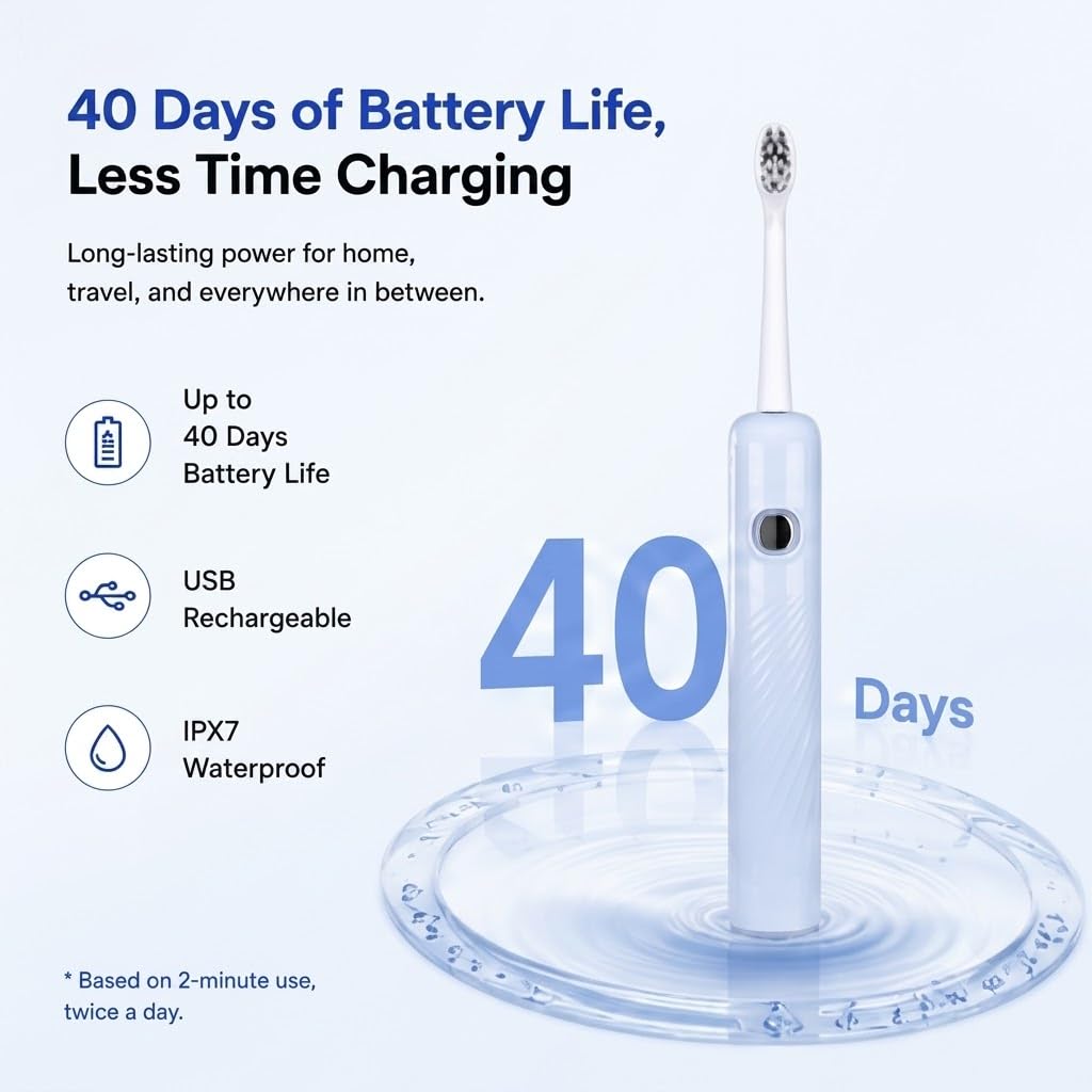 LBO Blue Light - Cepillo de dientes eléctrico para adultos, 2 cabezales de cepillo, tecnología profesional de blanqueamiento de 460 nm, limpieza sónica y oscilante de 31,000 VPM con sensor inteligente