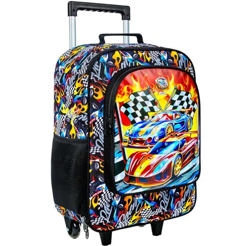 Boys Suitcase, Kids Water Resistant Rolling Luggage, Cool Car Racing Travel Carry on for Elementary Preschool Toddler