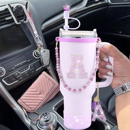 Hpebl 8PCS Purple for Stanley Cup Accessories 30/40 OZ Bling Rhinestones Initials Charms for Stanley Decorations Tumbler Accessories Set Including Diamond Straw Topper, Silicone Tumbler Boot(Letter L) - image 6