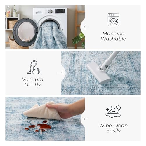 Carpelux Washable Blue Area Rugs 6x9 for Bedroom, Neutral Retro Aesthetic Non-Skid Rug for Nursery Kids Room, Soft Faux Wool Cozy Floor Carpet for Living Room Dining Room — view 6