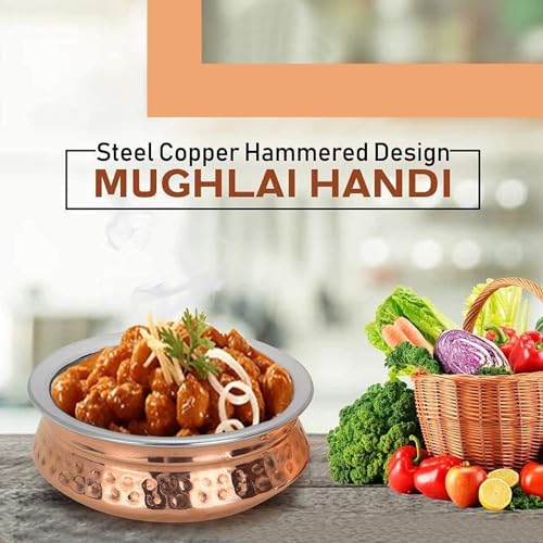 Aakrati Copper Tableware Serving Bowl Indian Serveware Handi Set Tureen Copper Stainless Steel Serving Dishes set of 4 (5 inches set of 4)