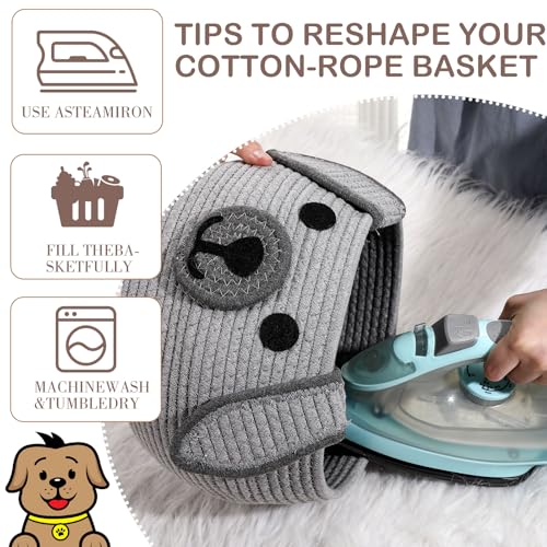 Image of Zopeal Dog Woven Basket Cute Woven Cotton Rope Puppy Animal Storage Basket for Laundry Toy Gift(Gray,13 x 8 Inch)