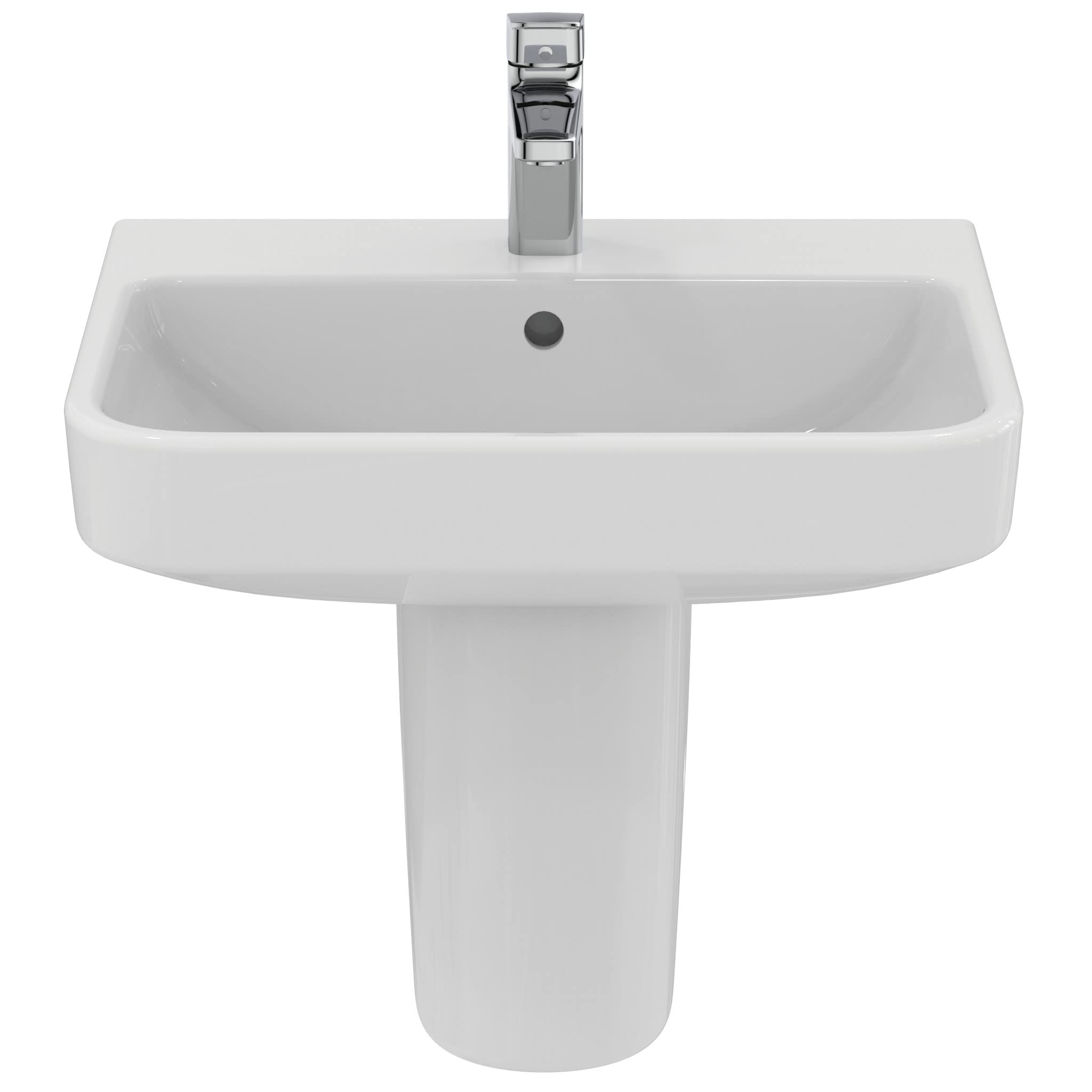 Ideal Standard - i.life B Lavabo da 55 cm con foro centrale per la rubinetteria aperto e foro del troppopieno. Colonna, semicolonna e sifone d'arredo da acquistare separatamente. Bianco