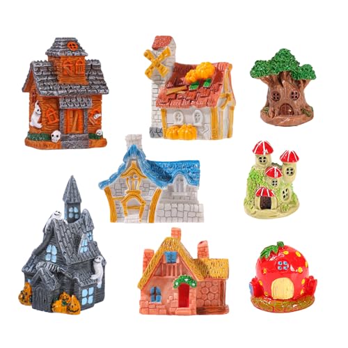ZODUXI 8 Piece Miniature Fairy Garden House,Mini Cottage House,Fairy Accessories for DIY Micro Landscapes, Miniature Figurines for Plant Pots, Mini Outdoor Decor, Terrarium & Home Display